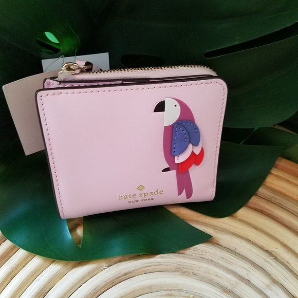 Small L-zip Bifold Wallet Kate Spade Parrot Flock - Picture 3 of 7